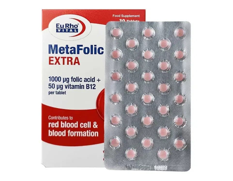 قرص متافولیک و ب 12 50 میکرو گرم اکسترا یوروویتال بسته 30 عددی — تصویر ۴