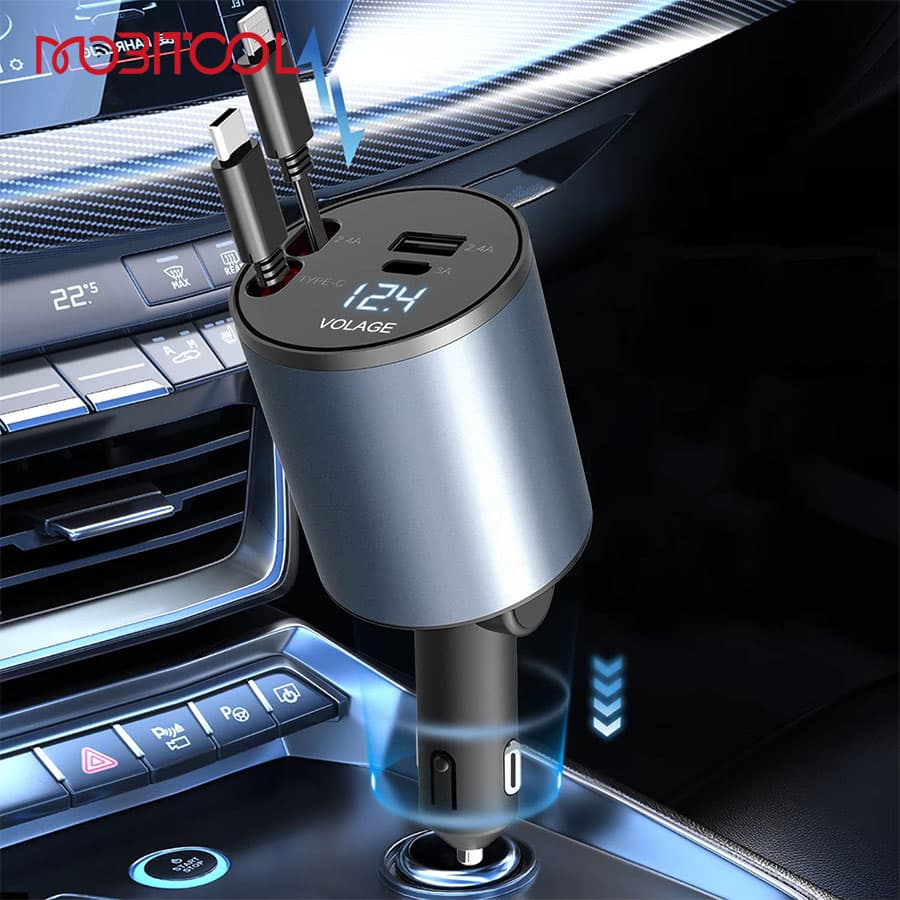 شارژر فندکی ۴ کاره گرین لاین 4In1 Car Charger Retractable Cable — تصویر ۹