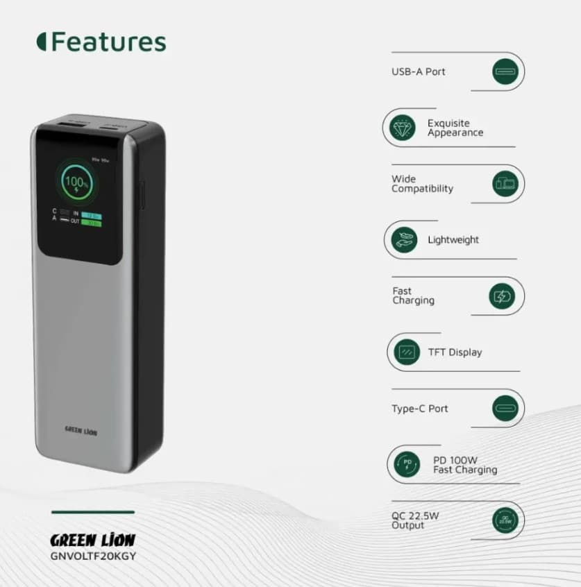 پاوربانک 20000 میلی آمپر ولتورا گرین Green lion Voltura 20000mAh PowerBank — تصویر ۸
