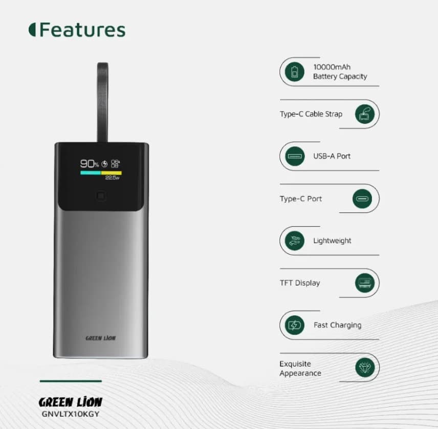 پاوربانک 10000 میلی آمپر ولتیکس گرین Green Voltix 10000mAh Power Bank PD20W — تصویر ۷