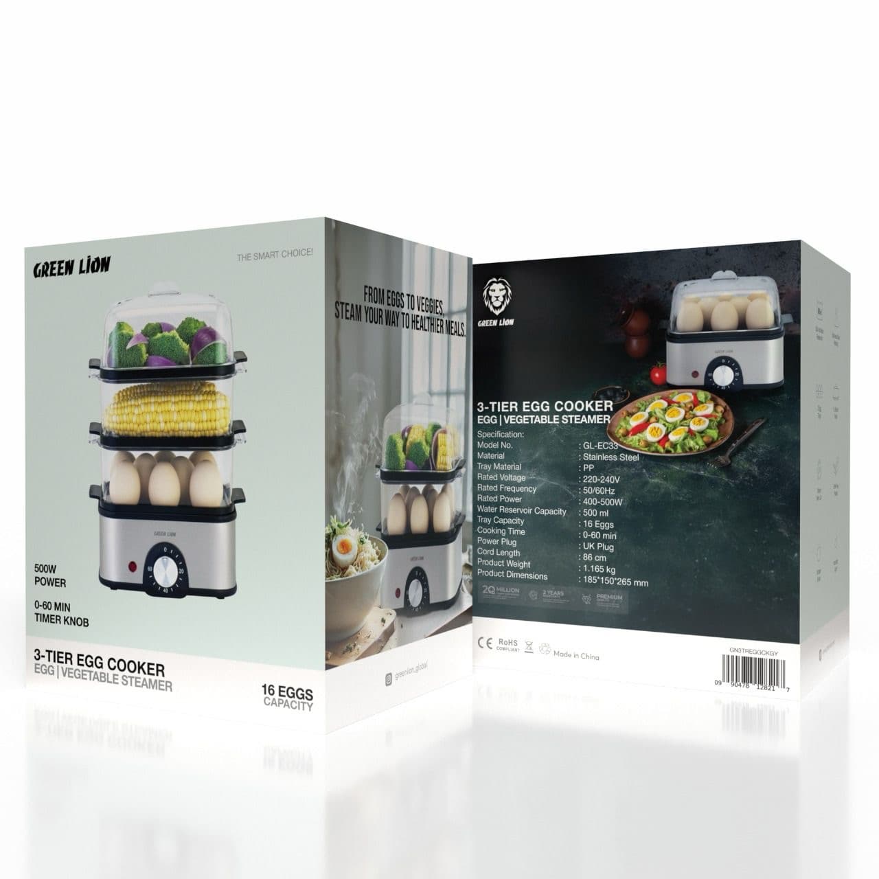 تخم مرغ پز 3 طبقه | بخارپز سبزیجات گرین Green 3-Tier Egg Cooker | Vegetable Steamer