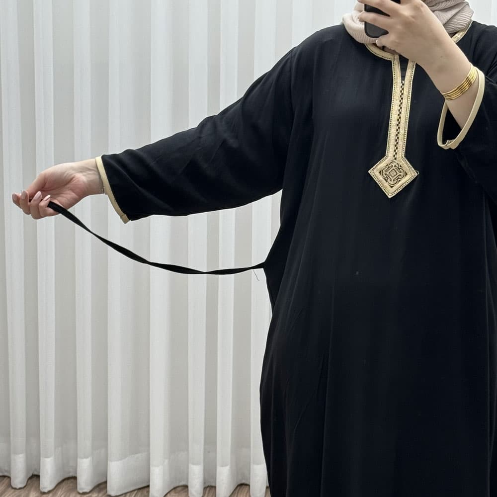 پیراهن نخی کفتان گلدوزی کد Q1787 — تصویر ۴