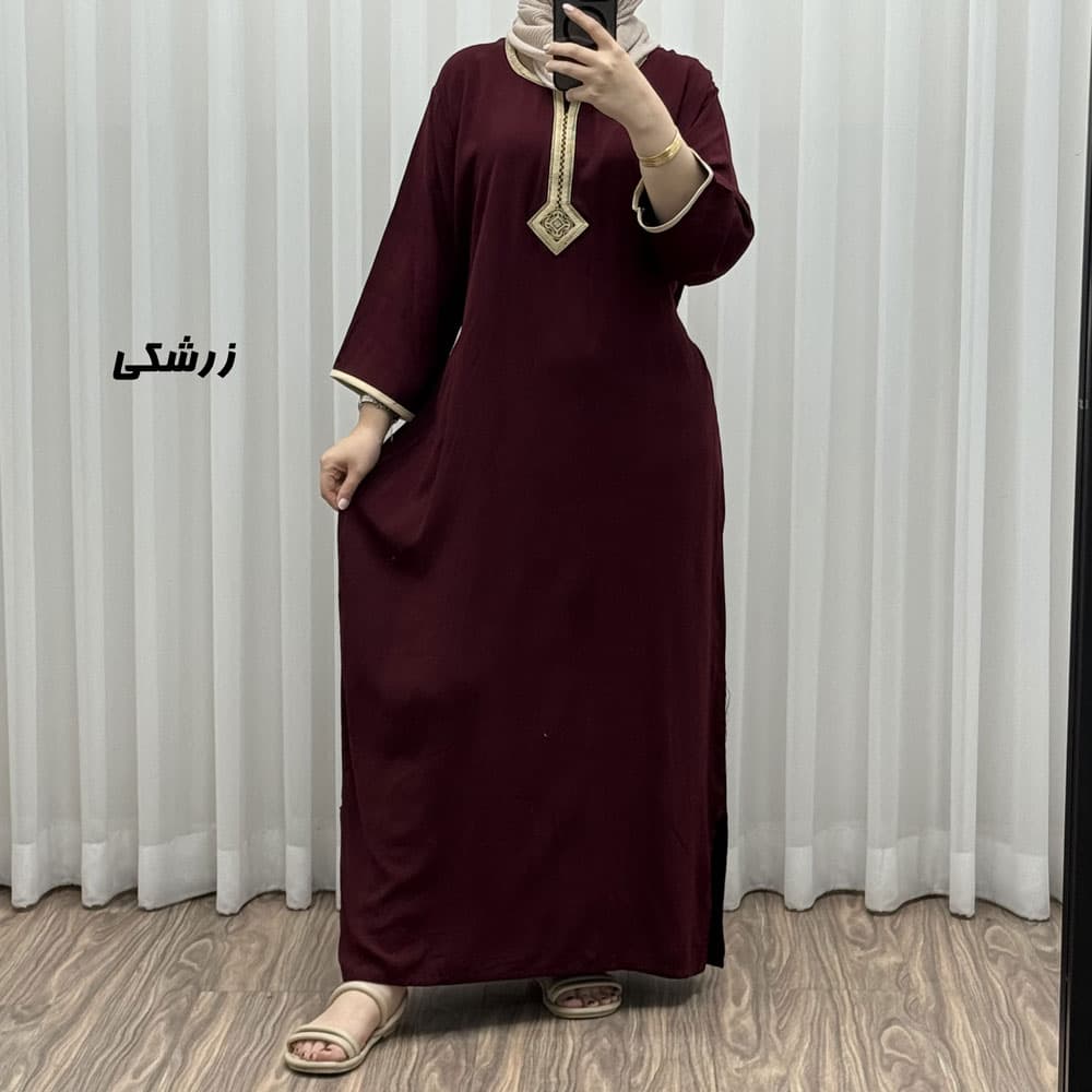 پیراهن نخی کفتان گلدوزی کد Q1787 — تصویر ۳