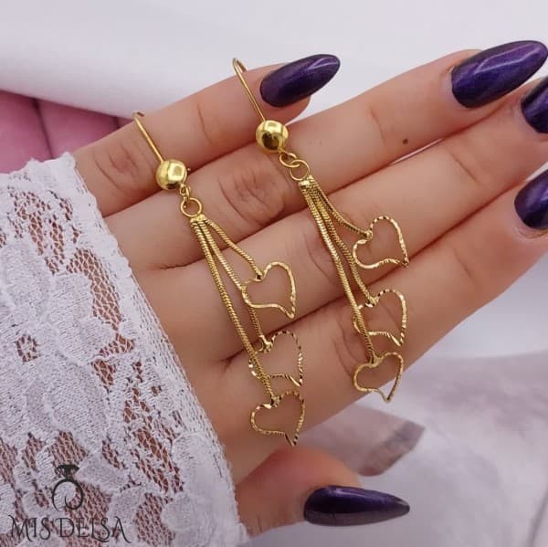 گوشواره آویز CityGOLD مدل 3 قلب — تصویر ۲