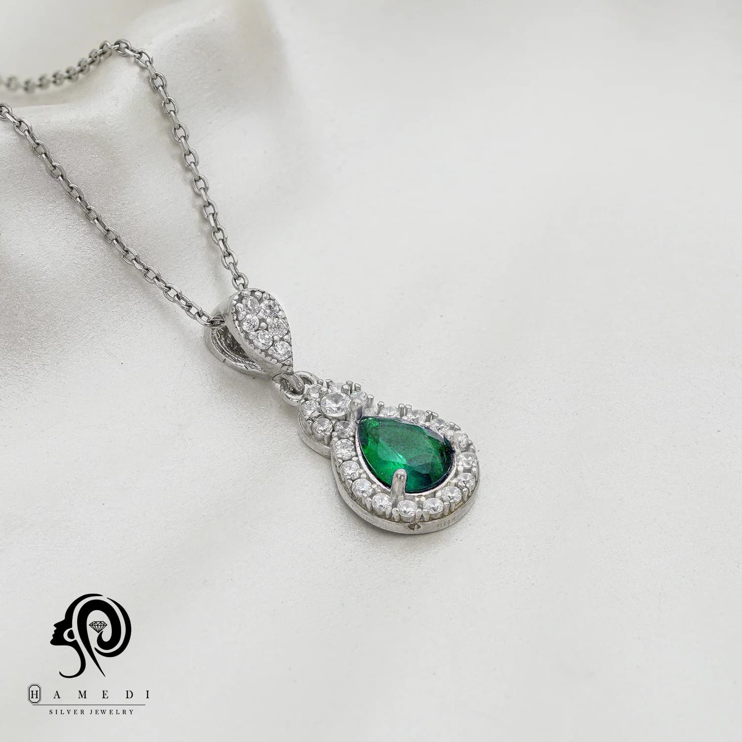 مدال نقره زنانه اشکی رنگی مدل MI R56 — تصویر ۴