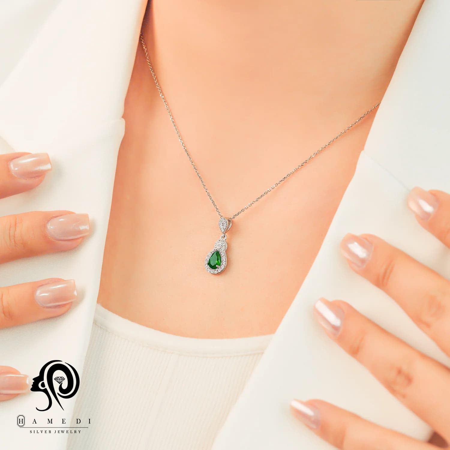 مدال نقره زنانه اشکی رنگی مدل MI R56 — تصویر ۳