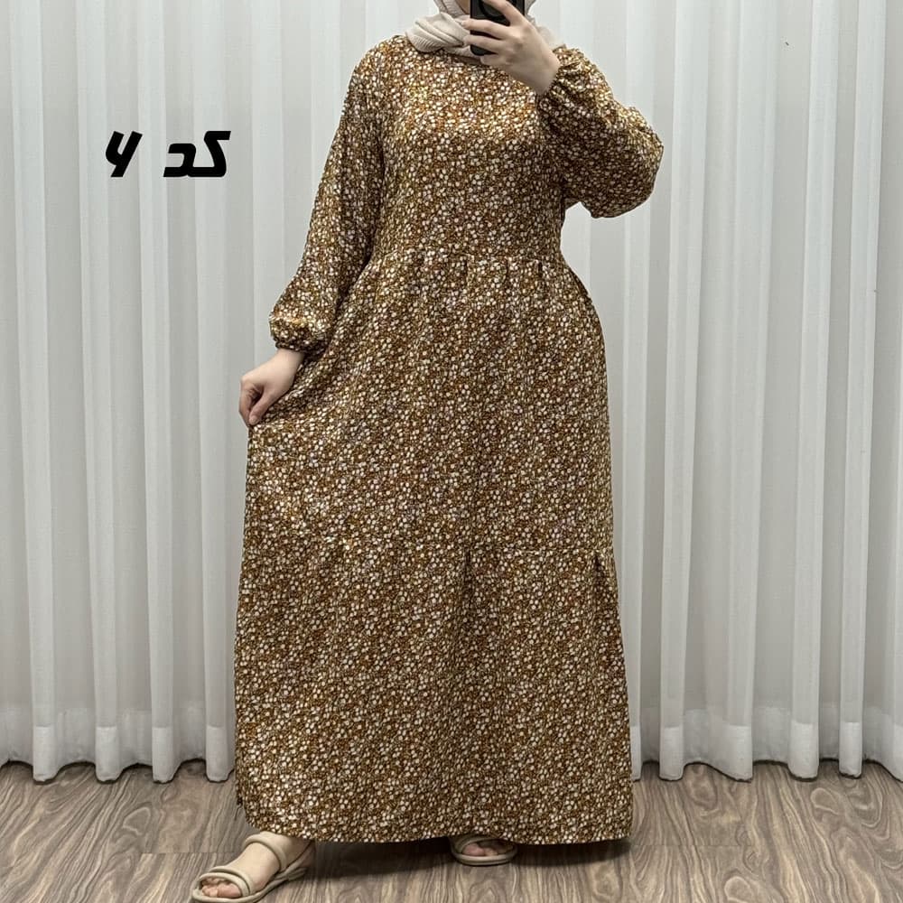 پیراهن بلند زنانه پفکی مدل پاموق کد 1760 — تصویر ۲