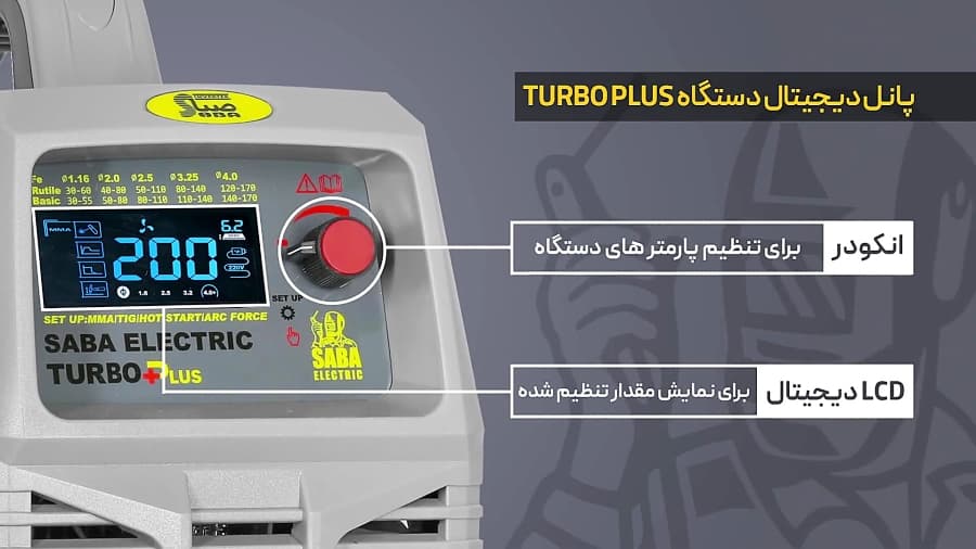 دستگاه جوش اینورتر 200 آمپر صبا الکتریک توربو مدل TURBO PLUS 200 — تصویر ۳