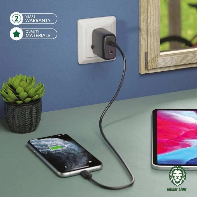شارژر دیواری 40 وات گرین لاین مدل سه شاخه Dual Port USB-C UK — تصویر ۳