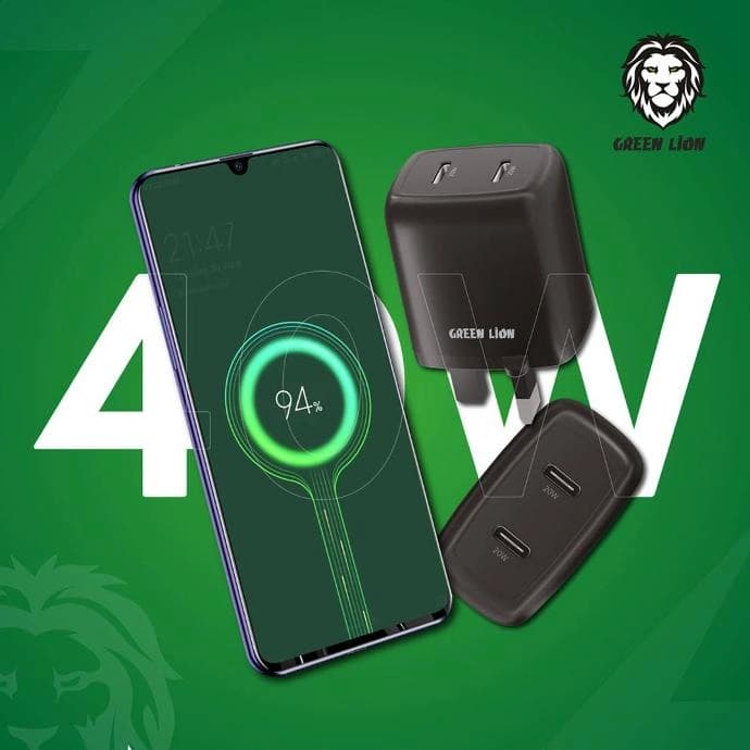 شارژر دیواری 40 وات گرین لاین مدل سه شاخه Dual Port USB-C UK — تصویر ۴