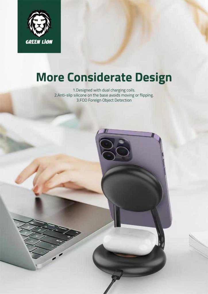 شارژر بی سیم گرین لاین 3 کاره مدل MagCharge Hub — تصویر ۳