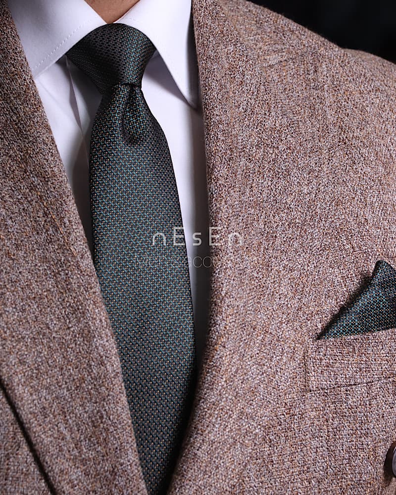 ست کراوات و پوشت NESEN – طرح خاویاری سبز T213 — تصویر ۲