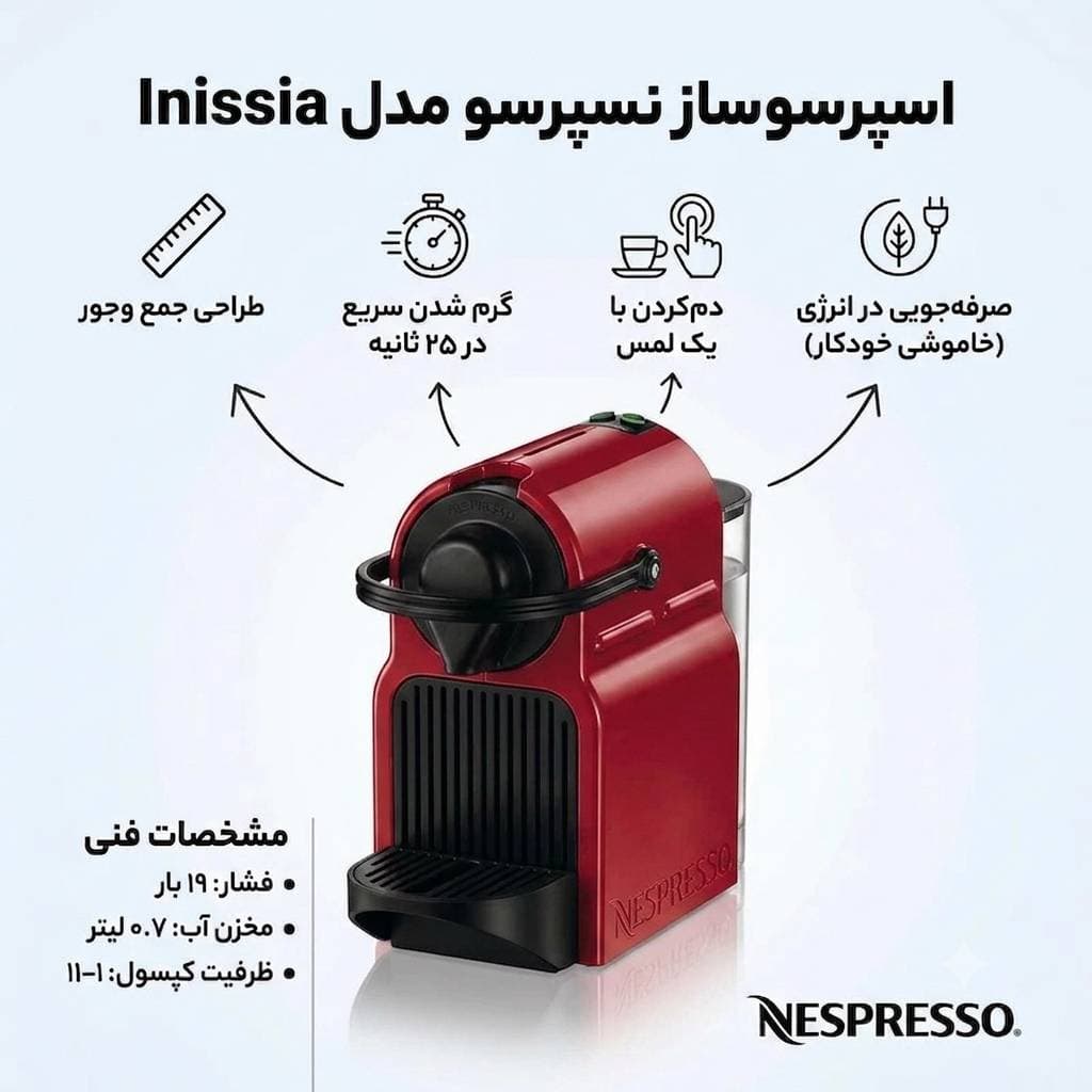 اسپرسو ساز نسپرسو اینیسیا کروپس « قرمز » | Nespresso Inissia Red — تصویر ۲