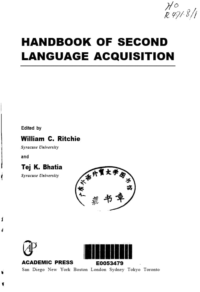 کتاب Handbook of Second Language Acquisition (راهنمای اکتساب زبان دوم) نسخه انگلیسی PDF