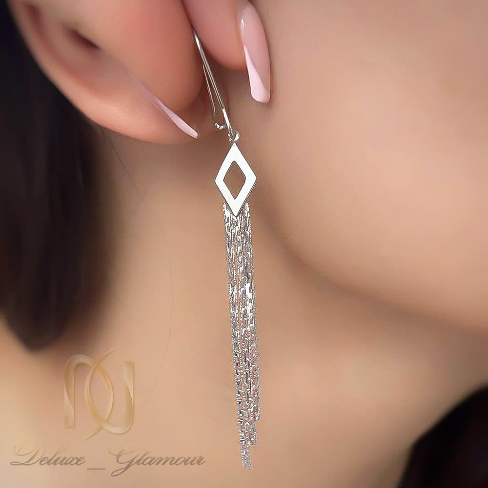 گوشواره نقره زنانه آویزی لوزی — تصویر ۳