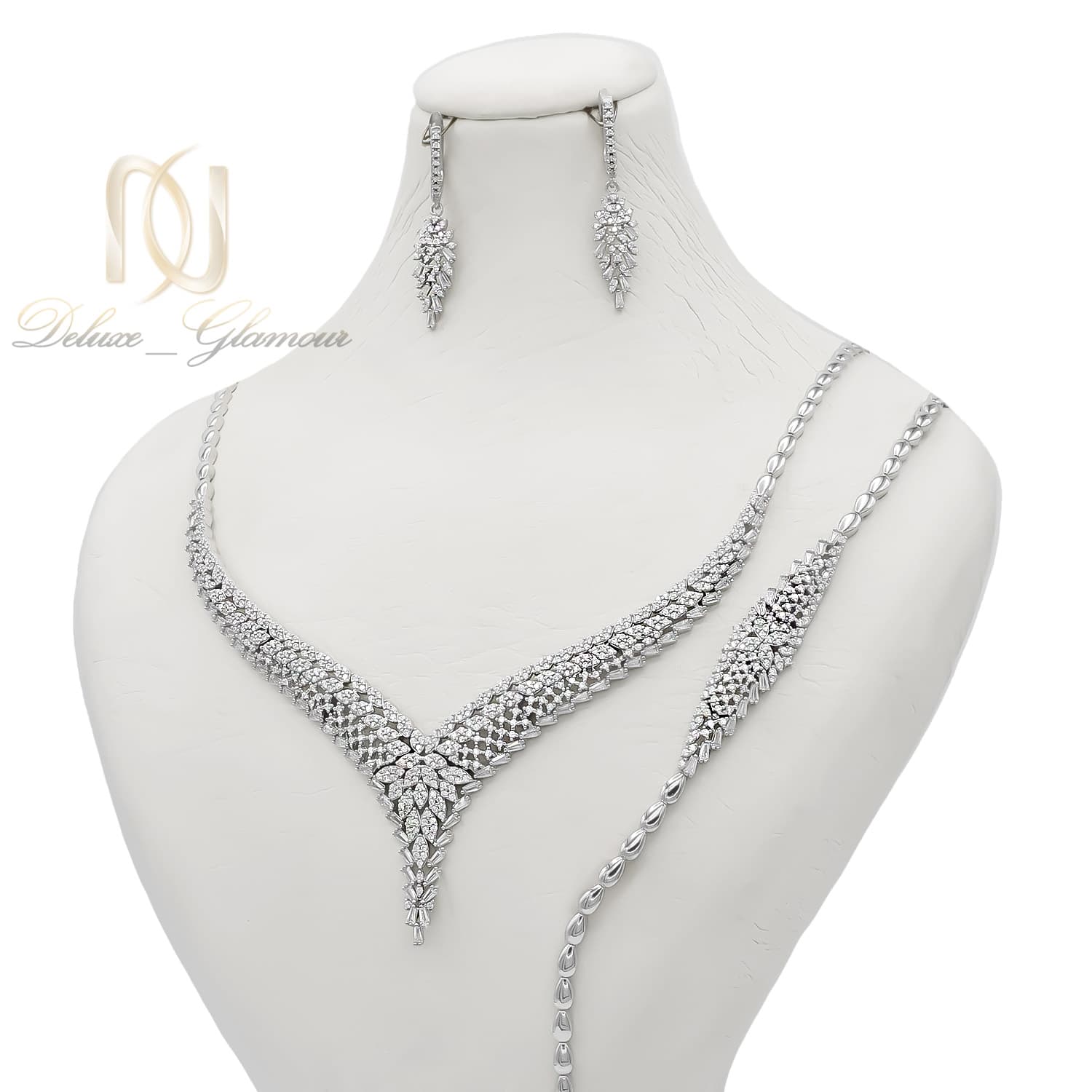 سرویس نقره زنانه آبکاری طلا سفید نگین دار جدید ce-n193