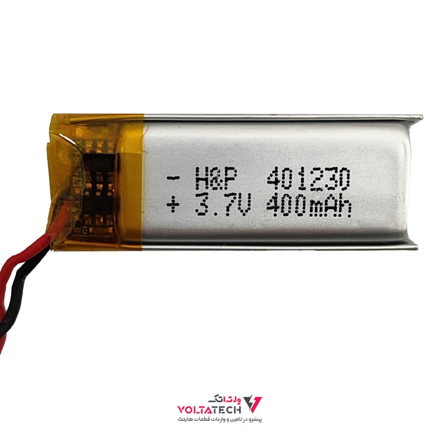 باتری لیتیوم پلیمر 3.7v ظرفیت 400mA ابعاد 401230