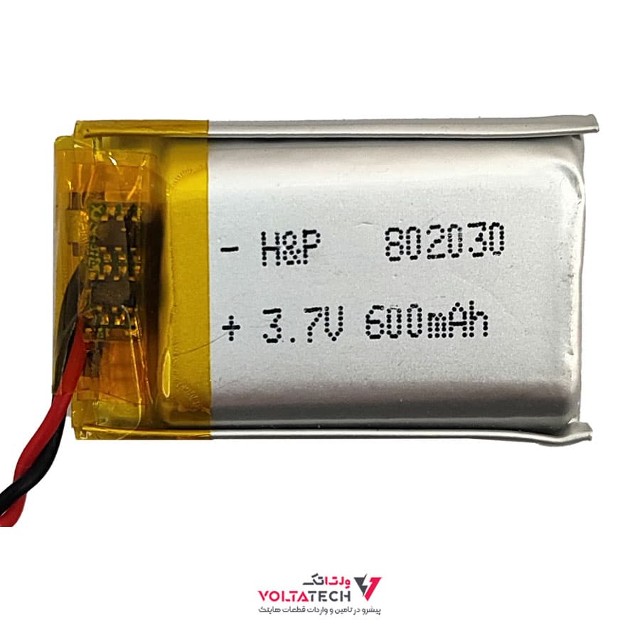 باتری لیتیوم پلیمر 3.7v ظرفیت 600mA ابعاد 802030