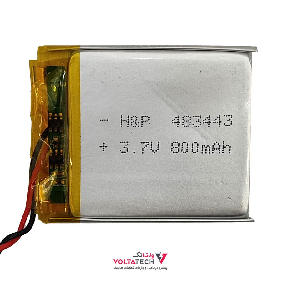 باتری لیتیوم پلیمر 3.7v ظرفیت 800mA ابعاد 483443