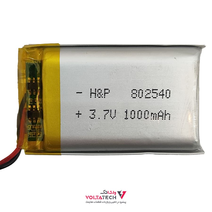 باتری لیتیوم پلیمر 3.7v ظرفیت 1000mA ابعاد 802540