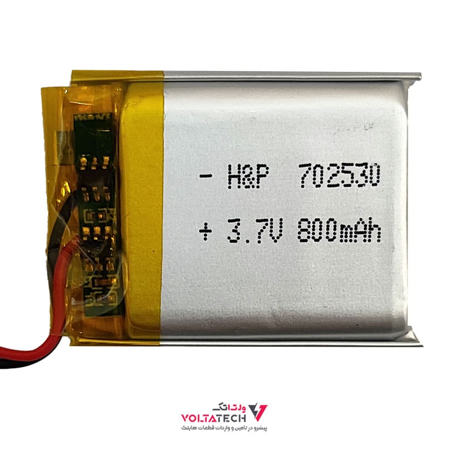 باتری لیتیوم پلیمر 3.7v ظرفیت 800mA ابعاد 702530