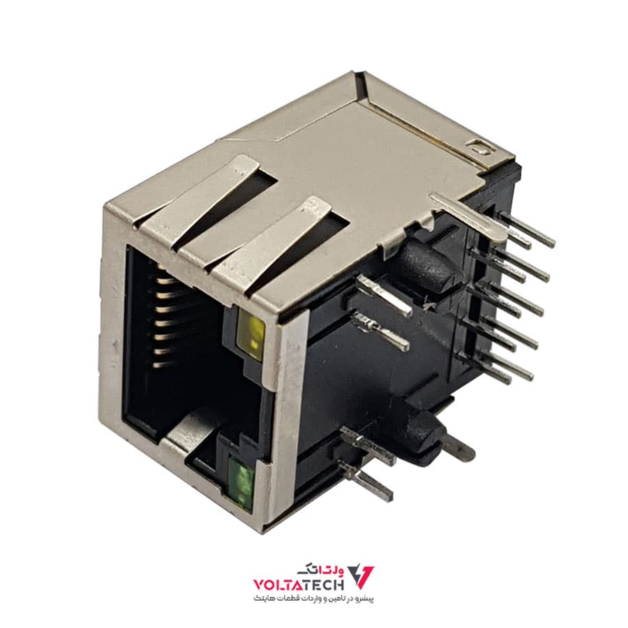 کانکتور شبکه مادگی روبردی POE+RJ45 10PIN فیلتردار با LED