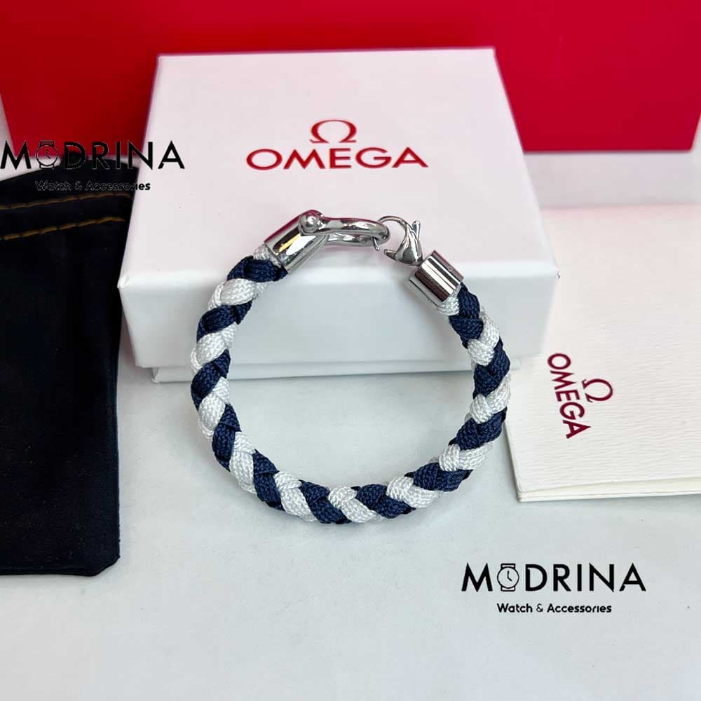 دستبند امگا کنفی زنانه سفید سورمه ای OMEGA BRACELET