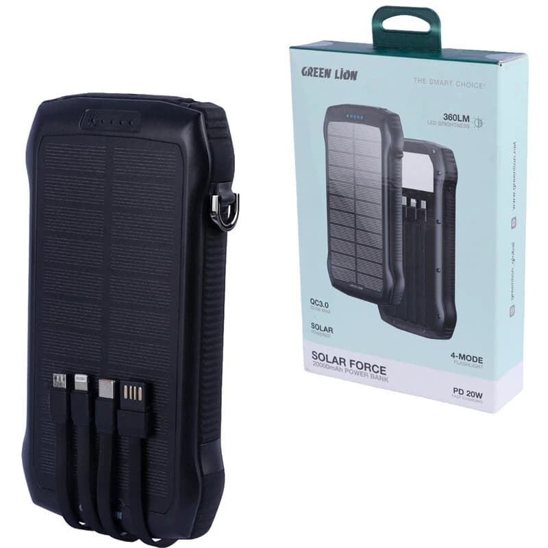 پاور بانک خورشیدی فست شارژ گرین لاین Solar Force GL-PX82 GNSOLF20PBBK QC3.0 PD 22.5W ظرفیت 20000 میلی آمپر ساعت
