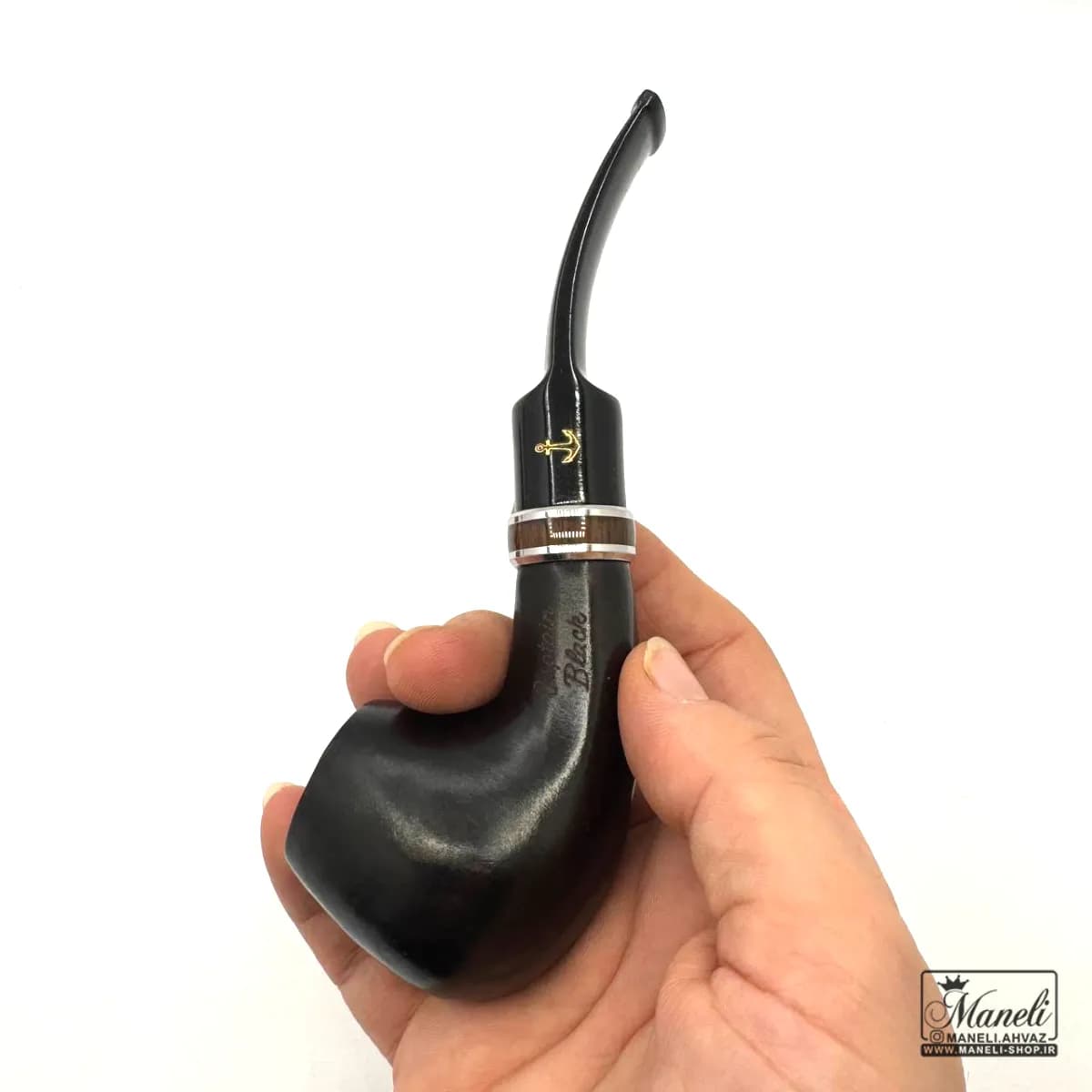 پیپ چوبی مشکی capitan black با حلقه زیبا — تصویر ۲