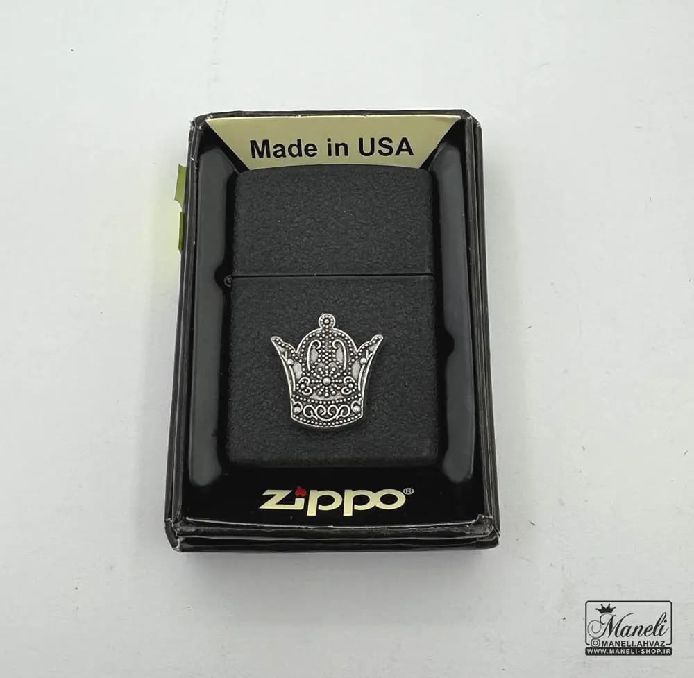 فندک مشکی zippo با طرح تاج