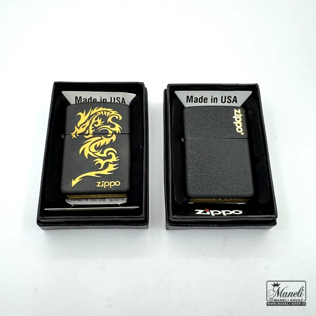 فندک بنزینی مشکی zippo ساده و طرح اژدها
