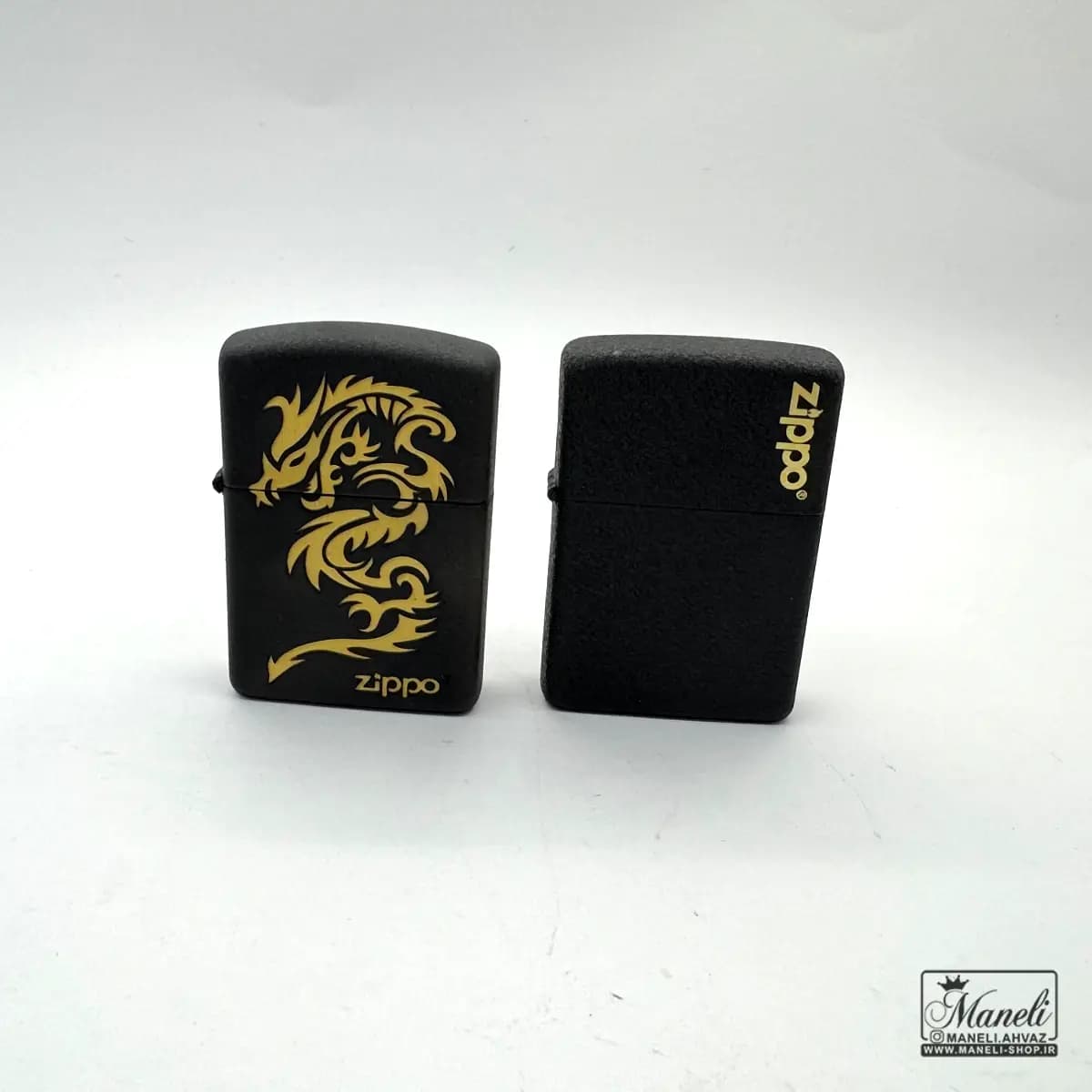 فندک بنزینی مشکی zippo ساده و طرح اژدها — تصویر ۳
