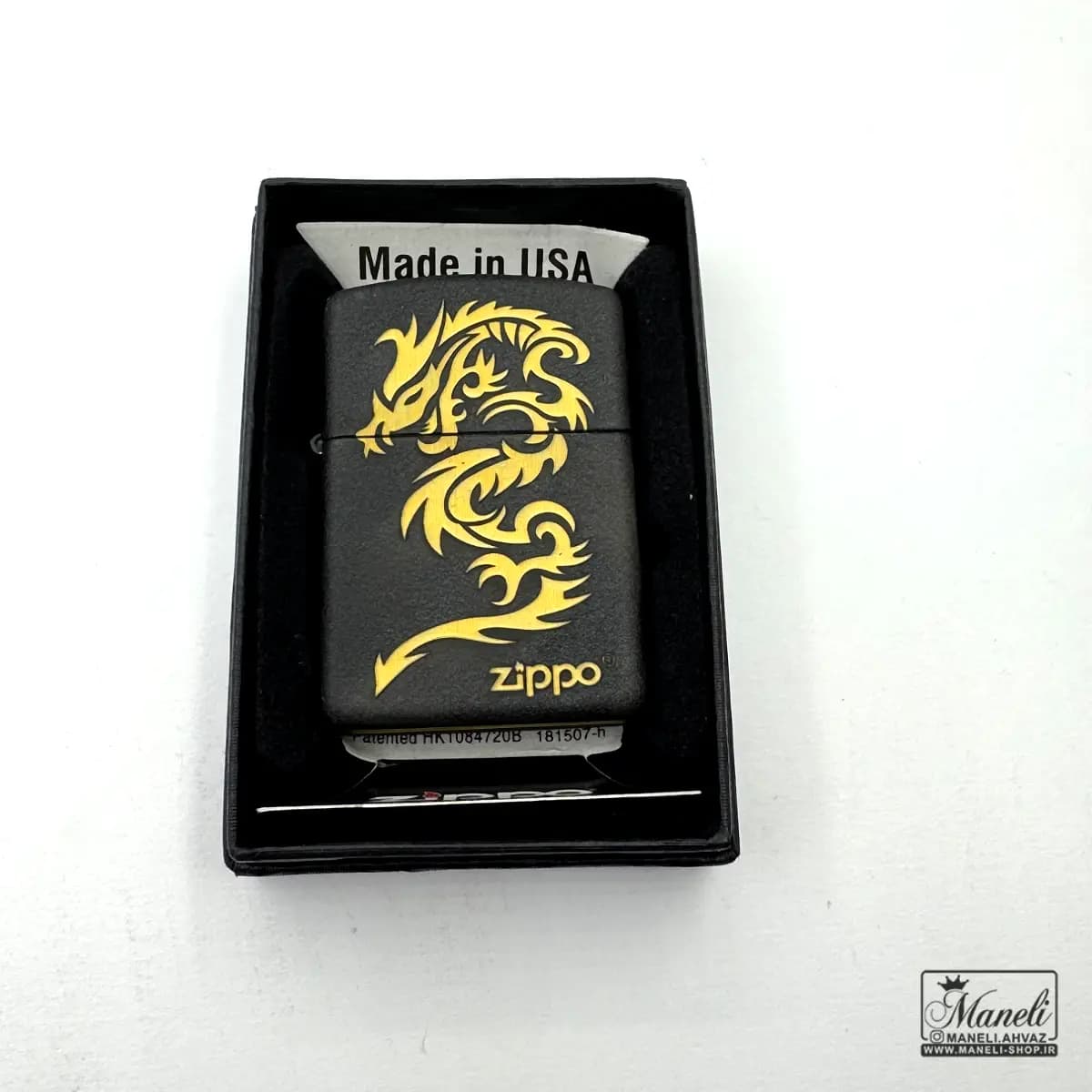 فندک بنزینی مشکی zippo ساده و طرح اژدها — تصویر ۲