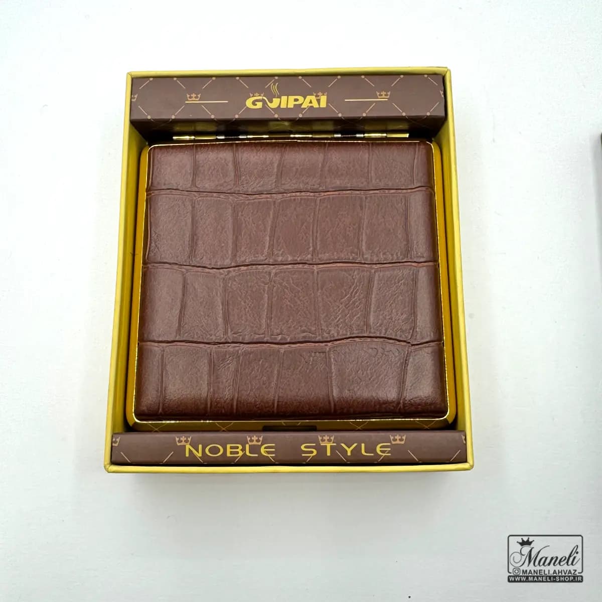 جعبه سیگار چرم قهوه ای طرح کروکودیلی