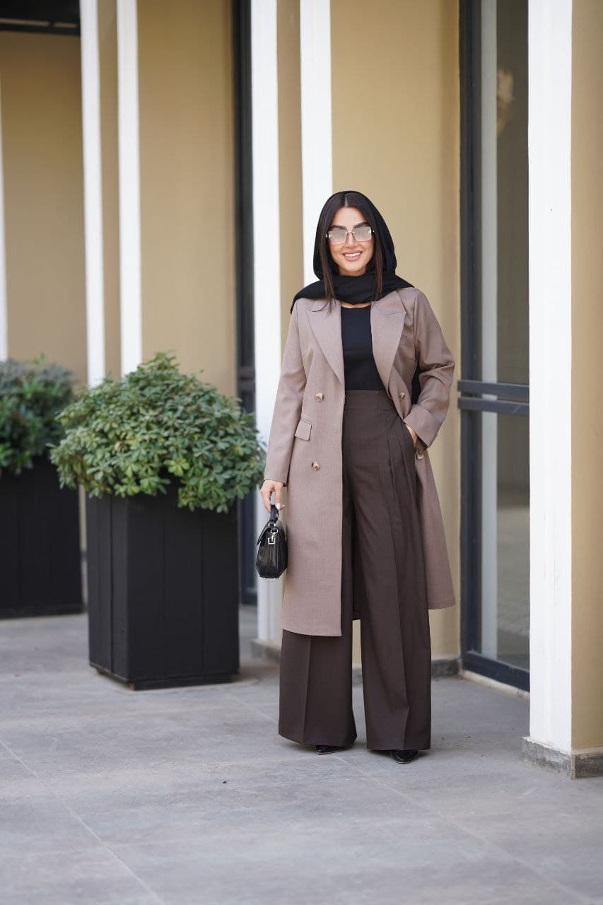 مانتو شلوار بلند زنانه با پارچه بزیاق — تصویر ۳