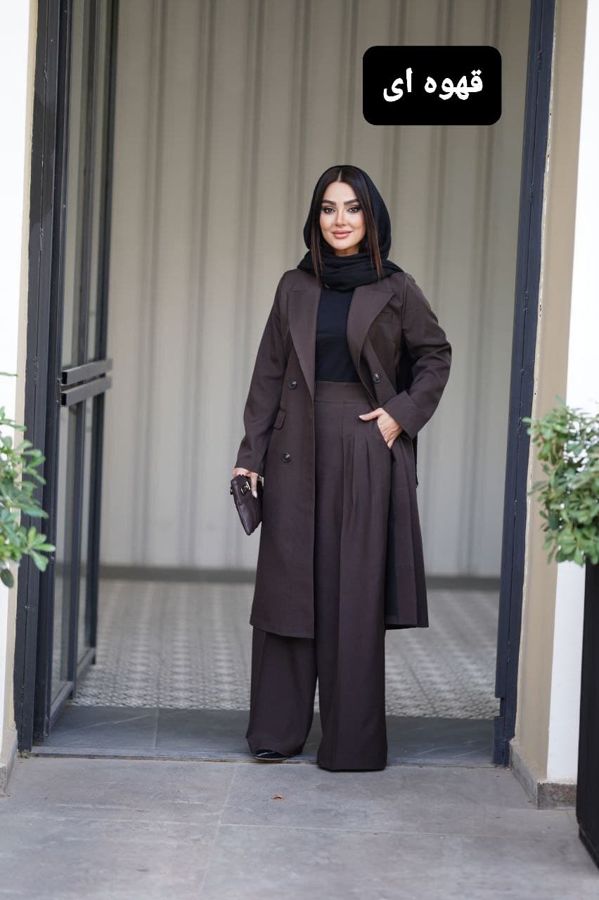مانتو شلوار بلند زنانه با پارچه بزیاق — تصویر ۴
