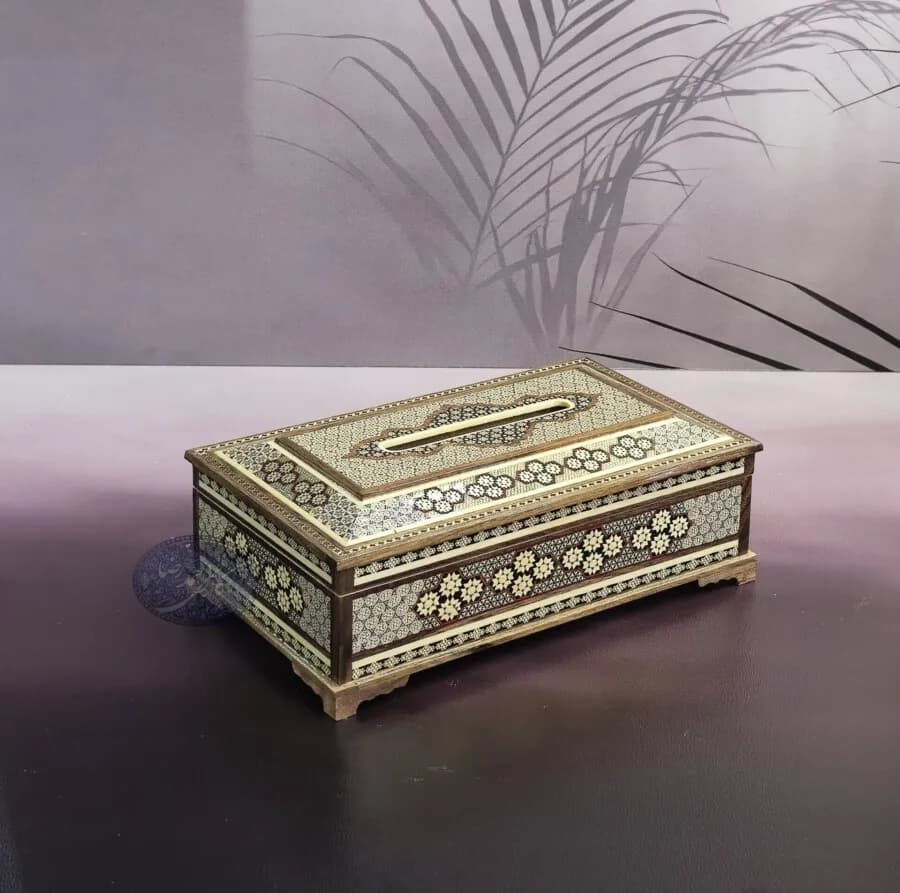 جا دستمال کاغذی خاتم کاری کلبه ای کاظمی