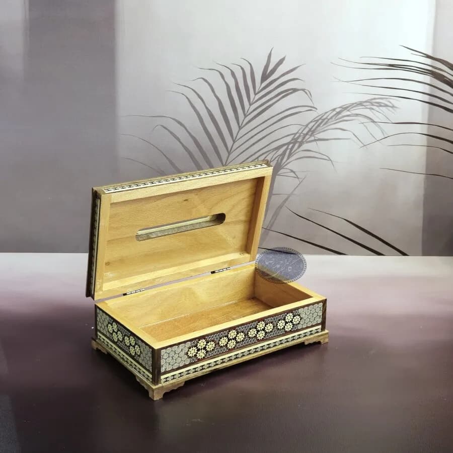 جا دستمال کاغذی خاتم کاری کلبه ای کاظمی — تصویر ۵