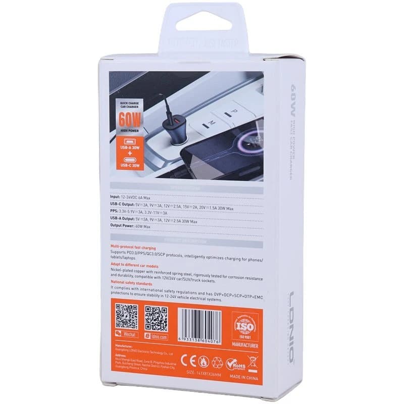 شارژر فندکی 30 وات الدینیو C3 + کابل تایپ سی — تصویر ۸