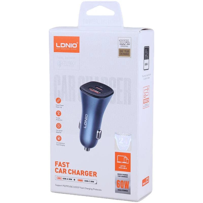 شارژر فندکی 30 وات الدینیو C3 + کابل تایپ سی — تصویر ۶