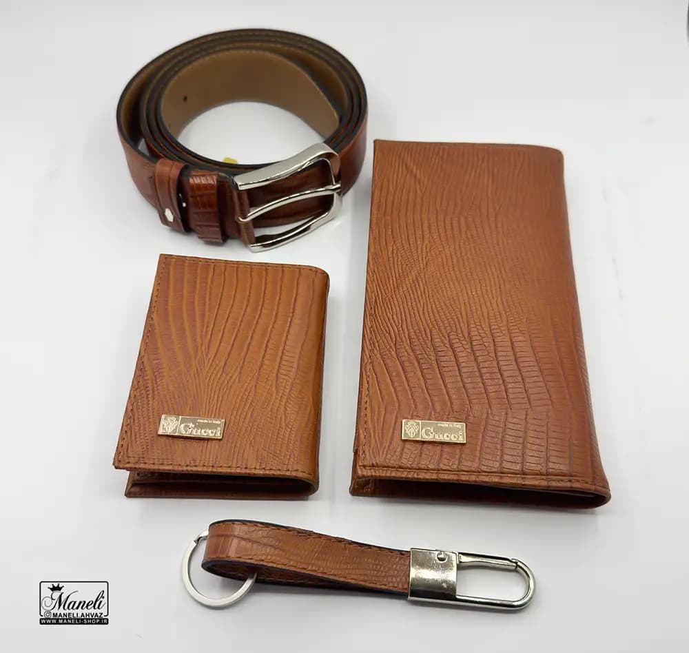 ست کیف و کمربند Gucci عسلی رنگ چهار تیکه — تصویر ۸