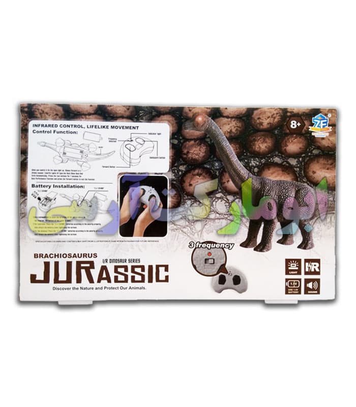 ربات دایناسور گردن دراز حرکتی صدا و چراغ دار کنترلی باتری خور کوچک 26 سانتی — تصویر ۳