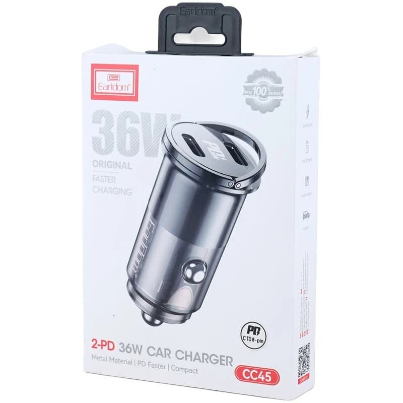 شارژر فندکی 36 وات ارلدام ES-CC45 + کابل تبدیل آیفونی — تصویر ۵