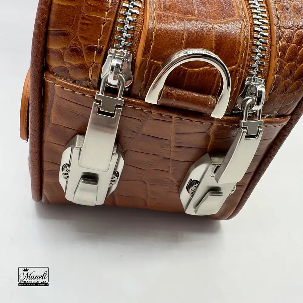 شوز بگ(کیف دستی رمزدار) چرم کروکودیلی عسلی — تصویر ۳