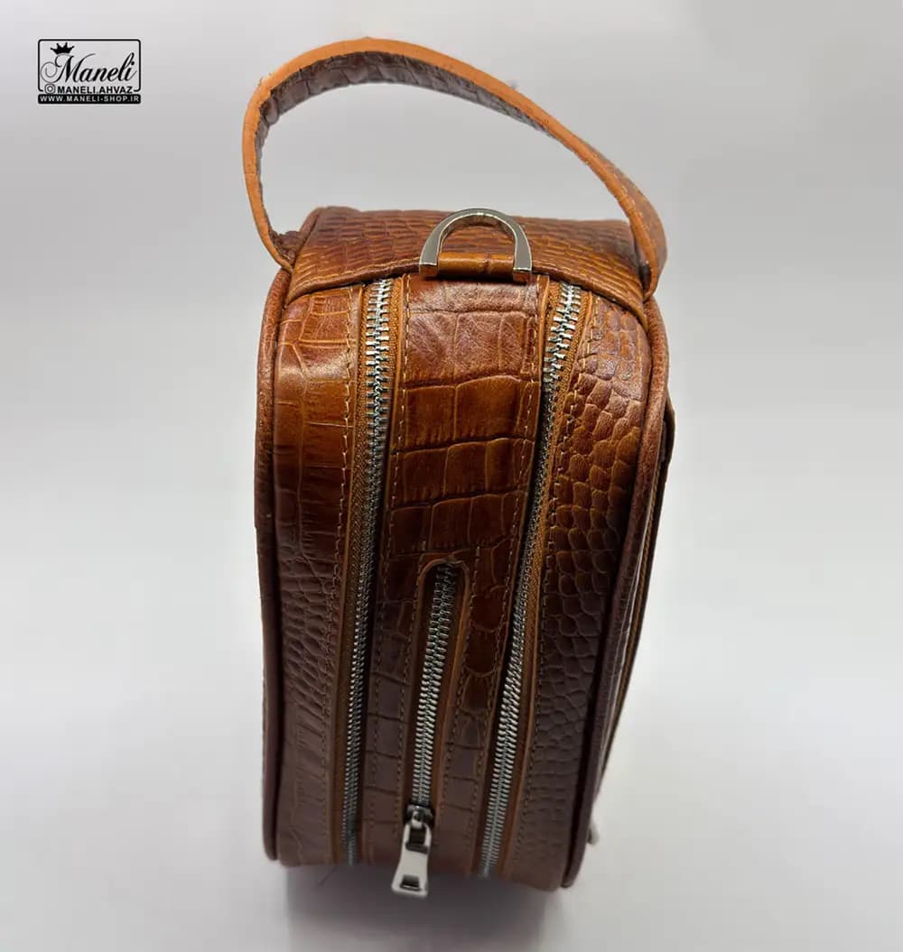 شوز بگ(کیف دستی رمزدار) چرم کروکودیلی عسلی — تصویر ۵