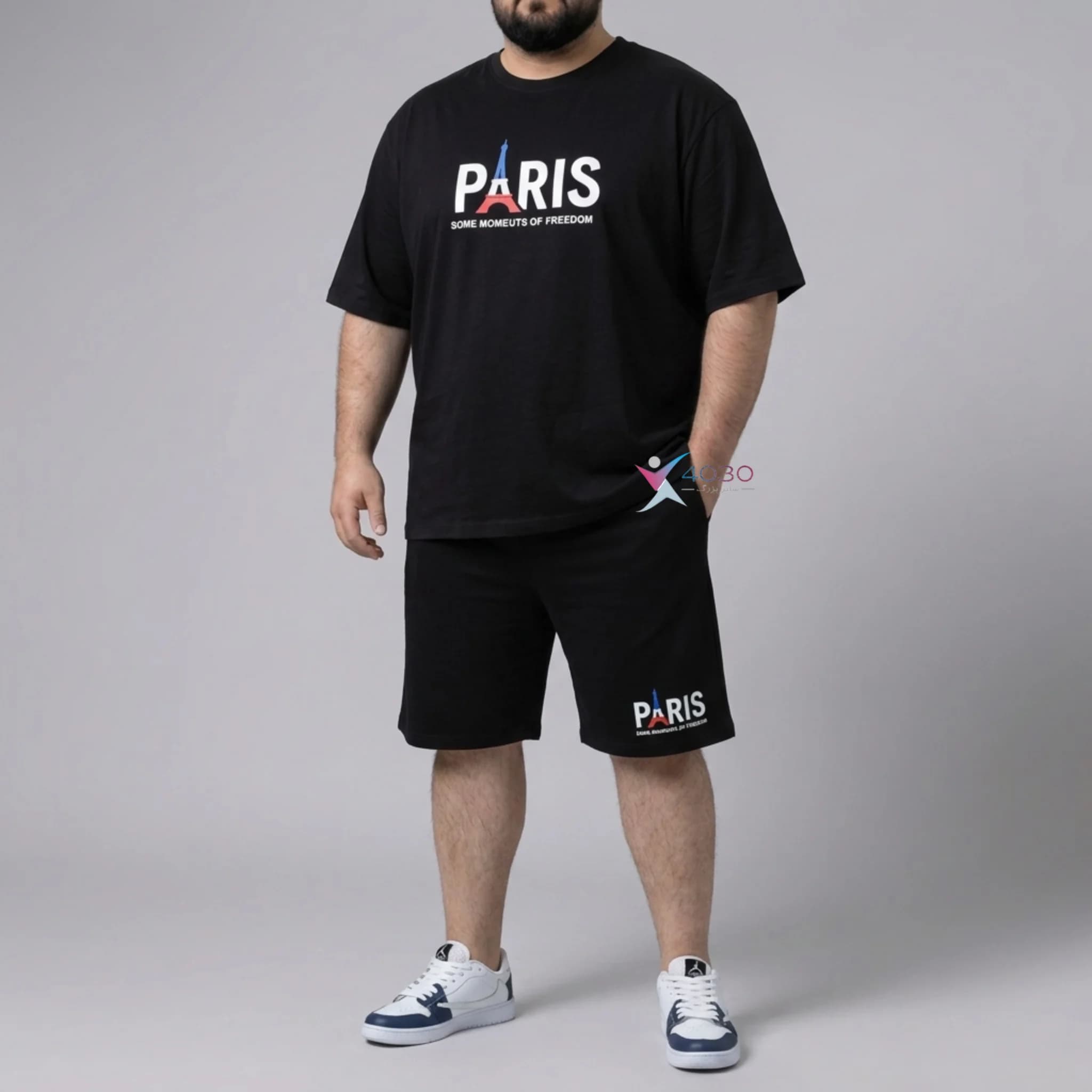 ست تیشرت و شلوارک PARIS سایز بزرگ مردانه ( 8347 )