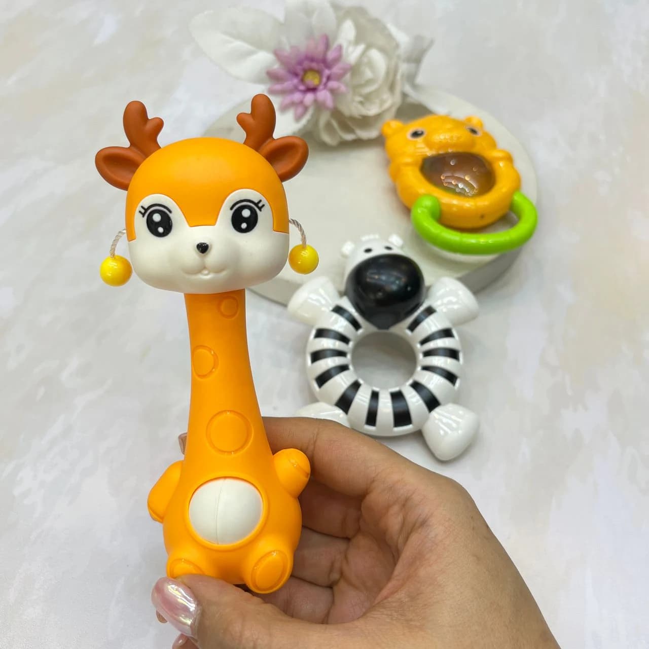 جغجغه نوزاد ۳ عددی گورخر و حیوانات جنگل Lucky king — تصویر ۲