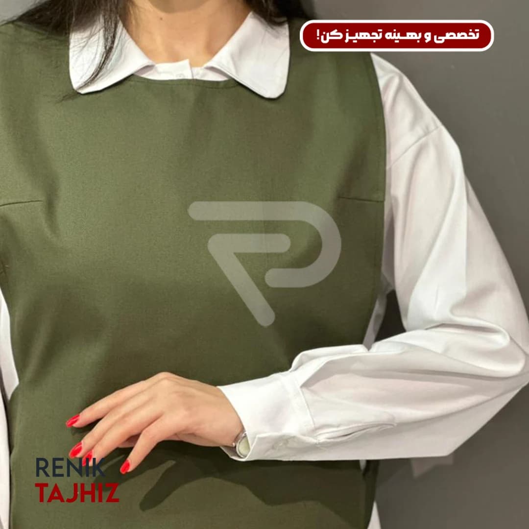 وست طرح جلو بسته پارچه کتان سبز Renik — تصویر ۶