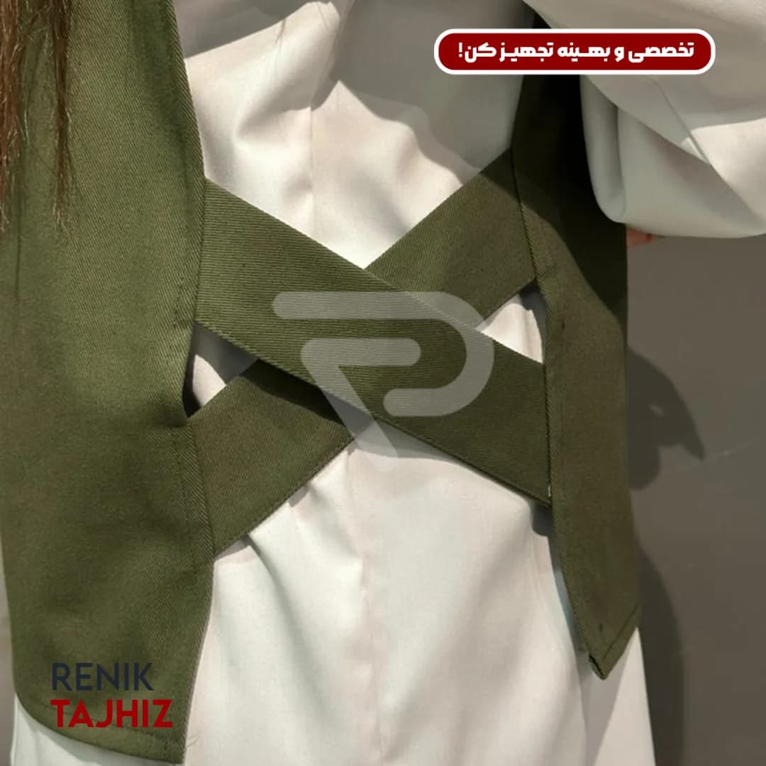 وست طرح جلو بسته پارچه کتان سبز Renik — تصویر ۴