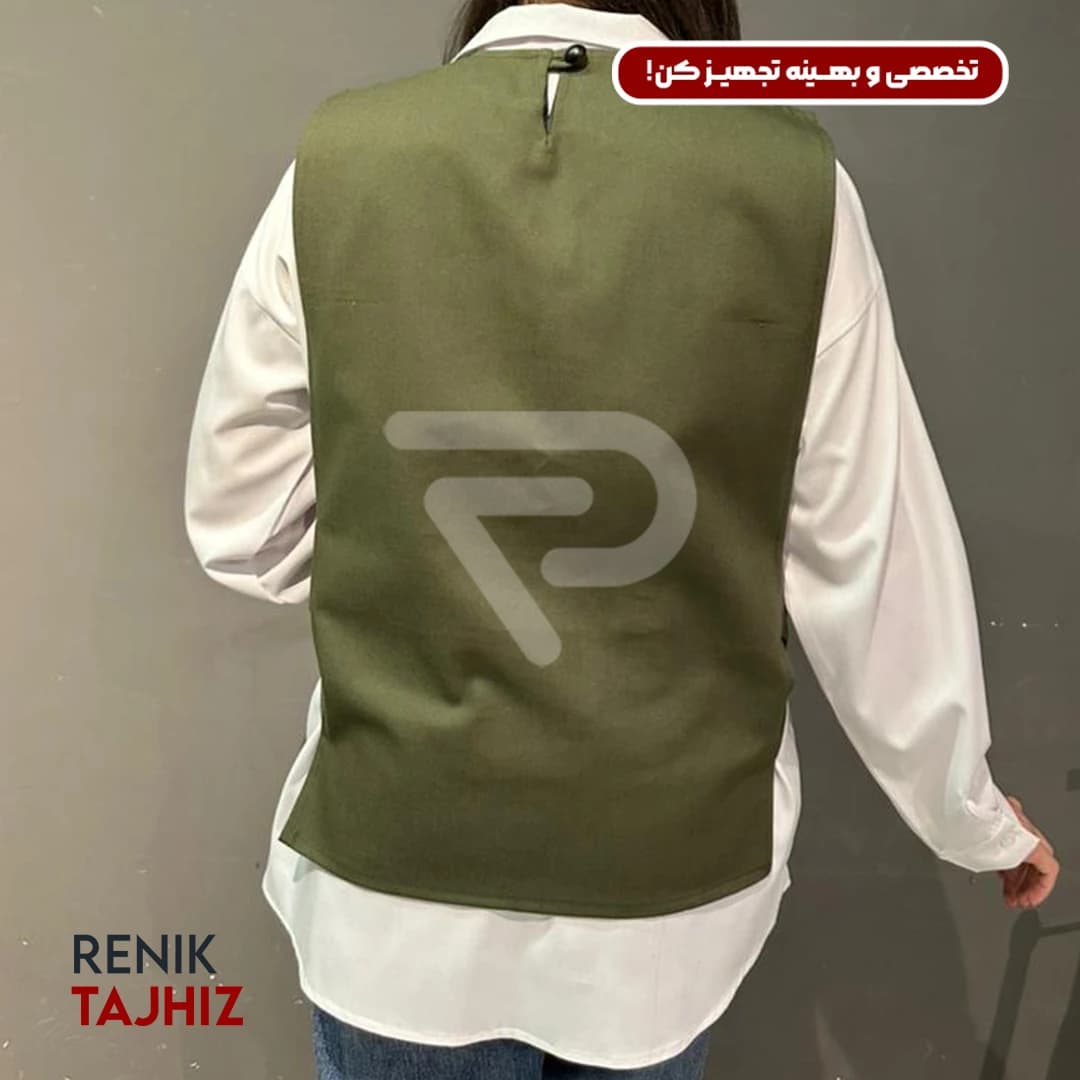 وست طرح جلو بسته پارچه کتان سبز Renik — تصویر ۳